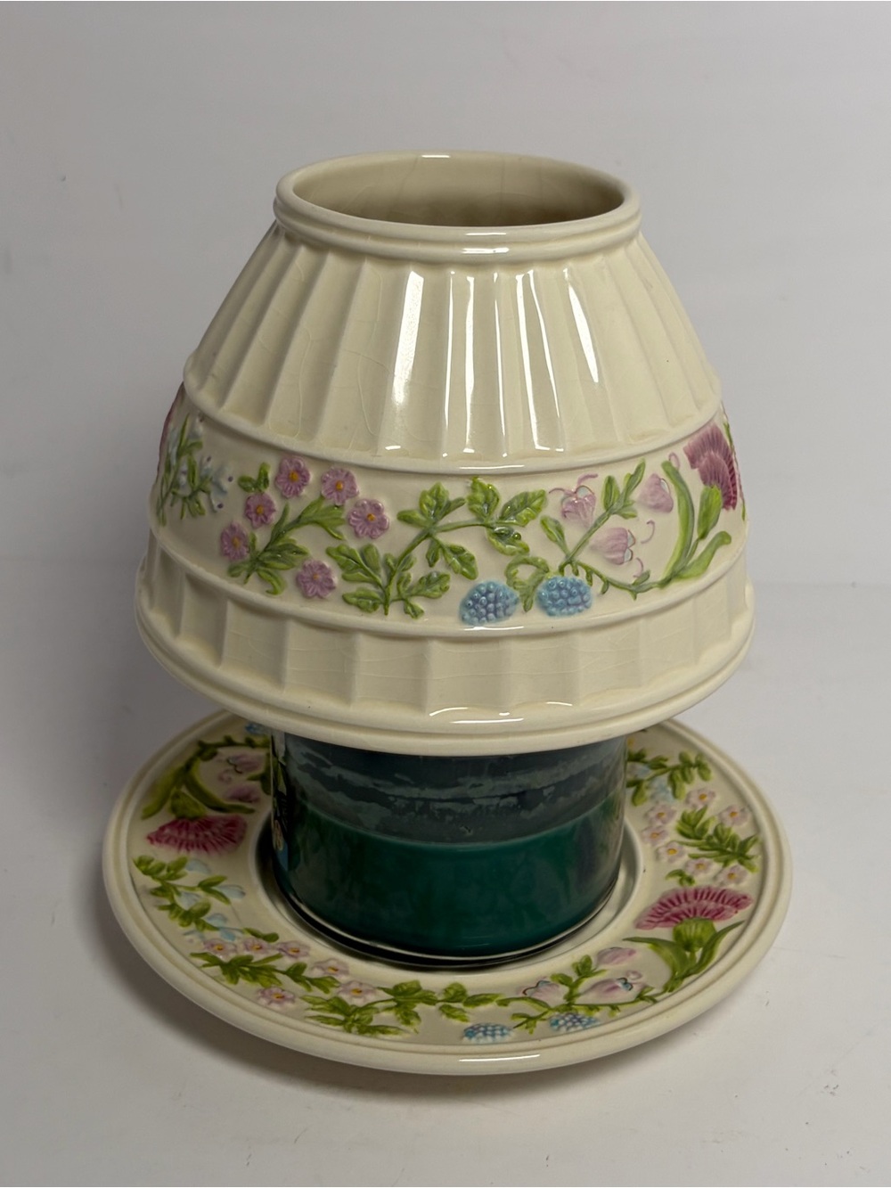Yankee Candle Ceramic Jar Candle Shade & Plate Floral Garden Flowers Retired